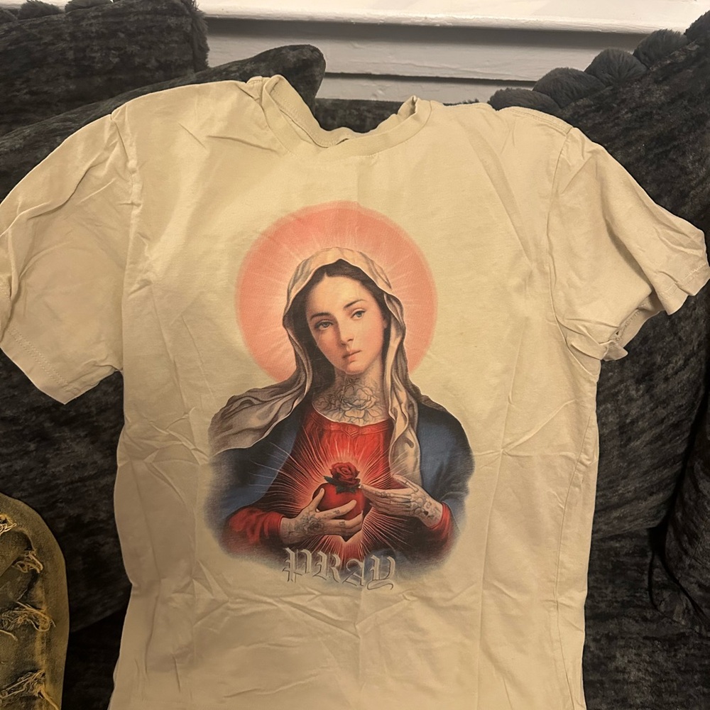 Cream Graphic T-Shirt with Religious Print